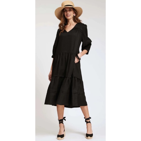 Tyler Boe Black Linen Midi Tier Dress. Size XS - Picture 1 of 11